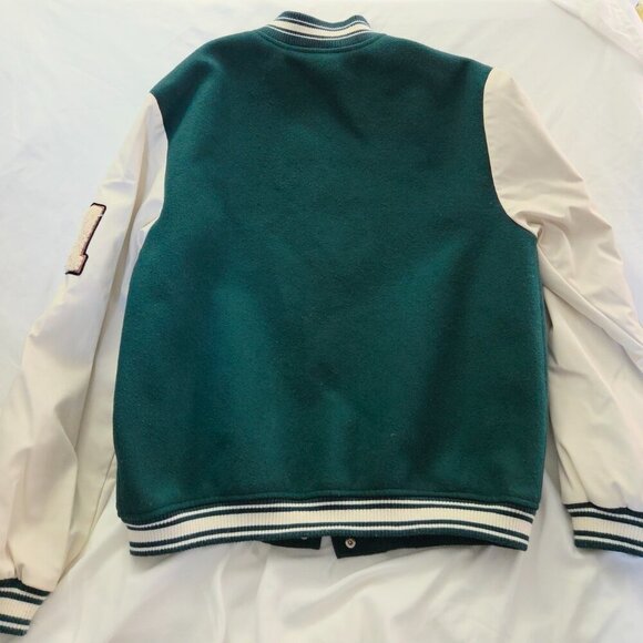 H&M Kids Varsity Bomber Jacket | Green Letterman Coat | Size 14-16 (13-14Y) - Picture 11 of 11